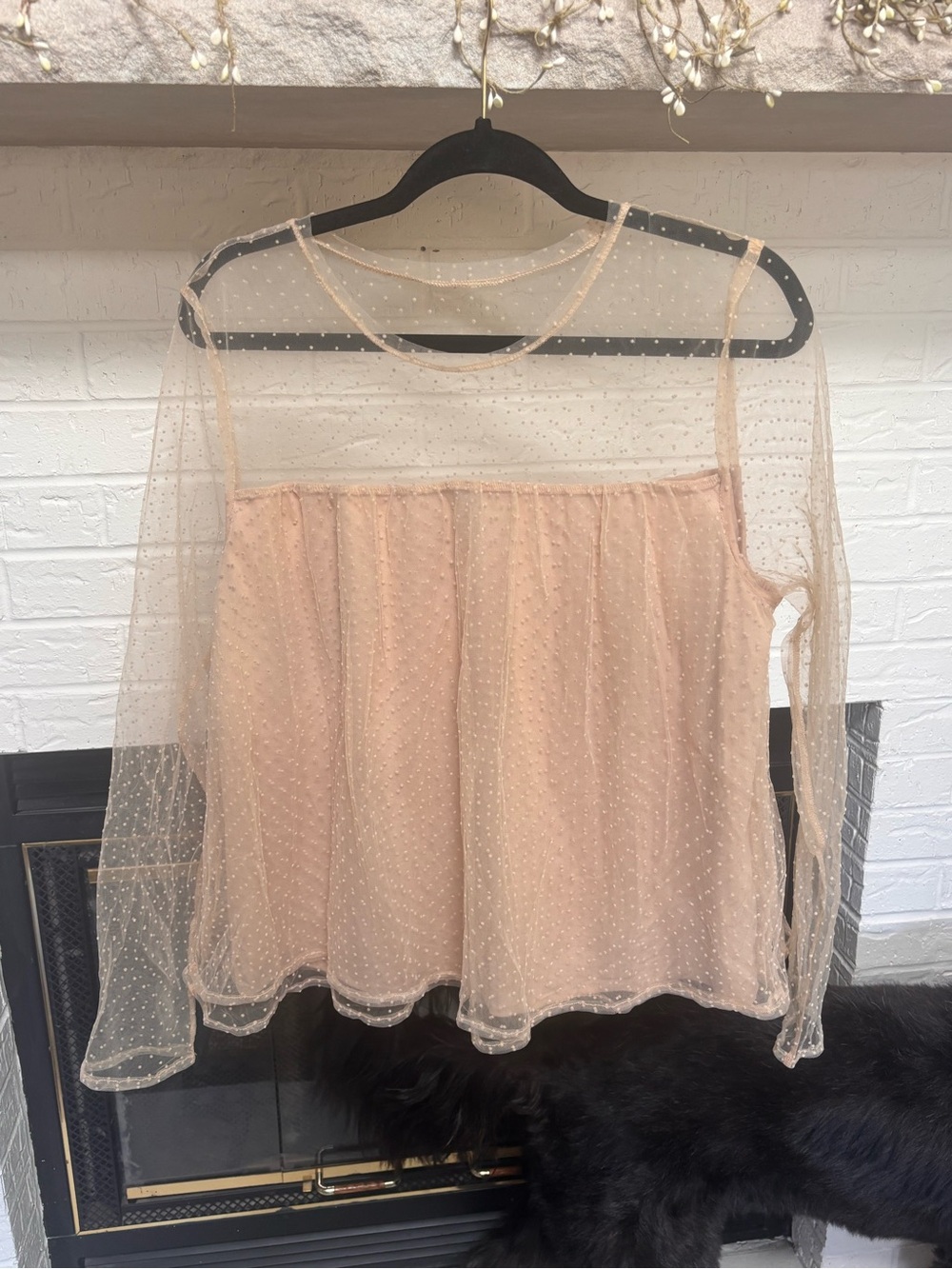 Banana Republic Blush Sheer Polka Dot Mesh Long-Sleeve Tank Top